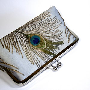 Peacock Embroidered Silk Clutch in Ivory image 5