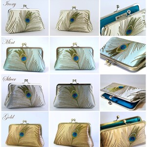 Peacock Embroidered Silk Clutch in Ivory image 10