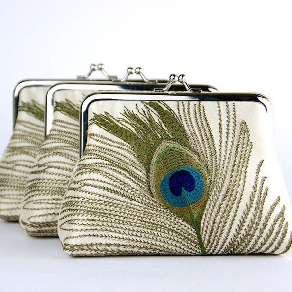 EllenVintage Peacock Silk Purse In Ivory