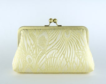 Peacock Cream & Light Gold Clutch with Silk lining