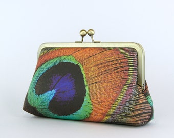 Peacock Chocolate Clutch with Silk lining