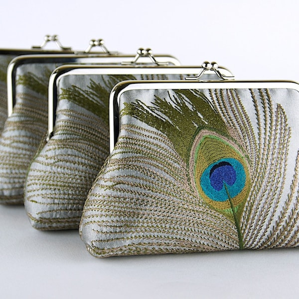 EllenVintage Silk Peacock Purse In Silver