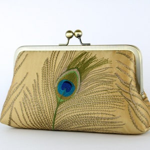 Peacock Embroidered Silk Clutch in Ivory image 8