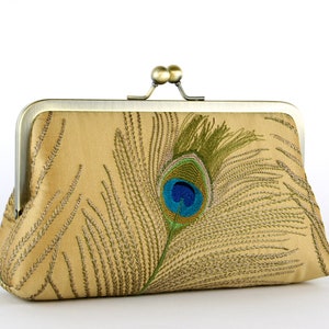 Gold Pfau Bestickte Seidenhandtasche: Hochzeit Brauttasche