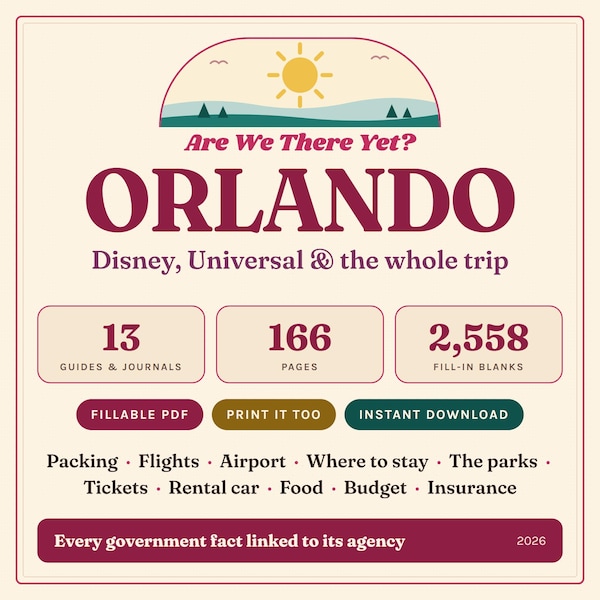 Orlando Vacation Planner, Fillable PDF + Google Sheets (Digital Download)