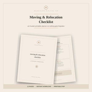Lista de verificación para mudanza imprimible, planificador de reubicación de 8 semanas, lista de cambio de domicilio, registro de embalaje, planificador de presupuesto de mudanza, descarga en PDF