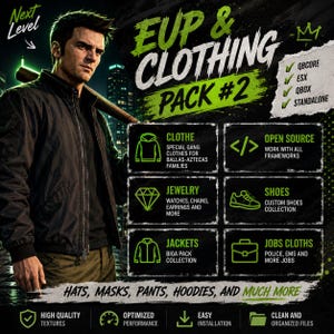 FiveM Kledingpakket V2, Pakket voor personageaanpassing, Mode, Accessoires, Uniformen, ESX QBCore Qbox Standalone