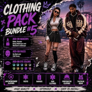 FiveM Kledingpakket V4, Personageaanpassingspakket, Outfits, Make-up, Gezichten, Uniformen, ESX QBCore Qbox Standalone