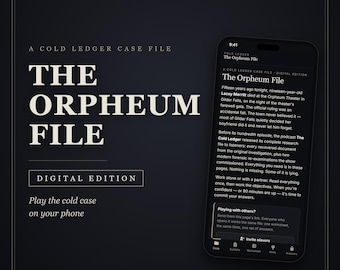 Edición digital de The Orpheum File: Juego de misterio y asesinato para jugar en tu teléfono, sin necesidad de imprimir, juego de detectives de casos sin resolver para 1-2 personas.