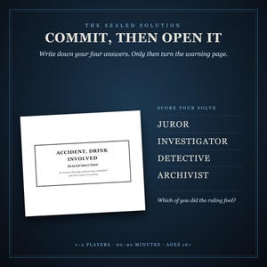 The sealed solution's warning page, beside the scoring ladder for your solve: Juror, Investigator, Detective and Archivist. Which of you did the ruling fool?