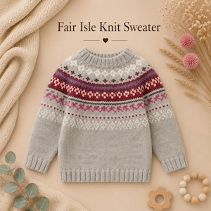 Kids Fair Isle Sweater Knitting Pattern PDF, Nordic Round Yoke Pullover & Headband, Scandinavian Colorwork, Sizes 2–12 Years