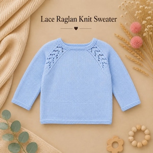 Kids Lace Raglan Sweater Knitting Pattern PDF, Top Down Tunic Pullover, Children's Knit Jumper, Sizes 2–12 Years