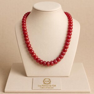 Collana con rubino autentico da 723 carati – Perle piatte intagliate da 18 x 15 mm – Gioielli in pietra naturale – Collana da donna – Idea regalo
