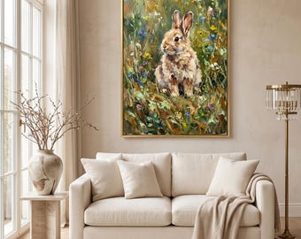 Rabbit Impasto Oil Painting Vertical Canvas Wall Art