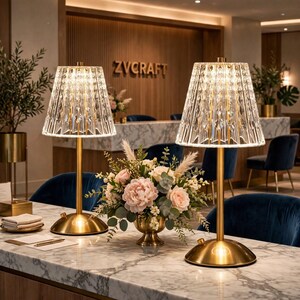 Set Of 2 Crystal Cordless Table Lamp Rechargeable Gold, Dimmable Touch Bedside Lamp, Dining Table Wedding Decor Lamp, Romantic Gift for Her