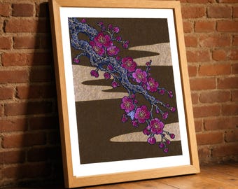 Plum Blossom Print, Ume Gold Leaf Japanese Wall Art, Gilded Woodblock Print Poster, Rich Bedroom Decor, Botanical Art Lover Gift