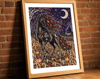 Puca Print, Irish Folklore Shapeshifter Horse Wall Art, Ornate Samhain Halloween Poster, Bold Living Room Decor, Celtic Myth Gift