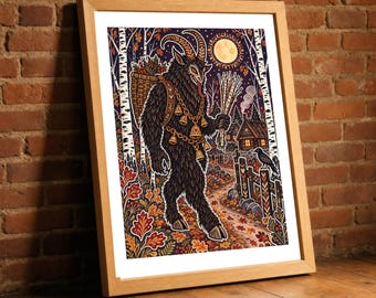 Krampus Print, Alpine Horned Folklore Wall Art, Ornate Dark Folk Tale Poster, Moody Hallway Decor, Gothic Halloween Lover Gift