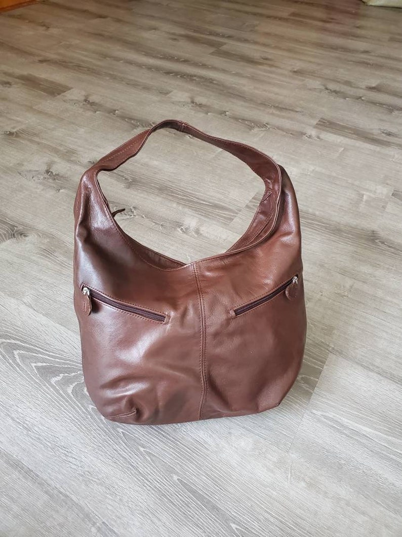 Aly Casual Fashion Bags Brown Leather Hobo Bag w Pockets Everyday Hobos Women Purses Handmade Purses and Bags Stylish Handbags