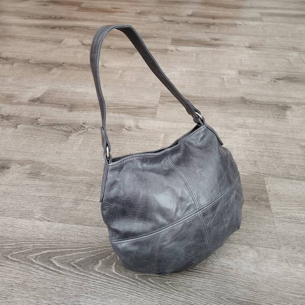 Distressed gray leather bag women retro shoulder bags small daily handbags and purses handmade with style, Aida