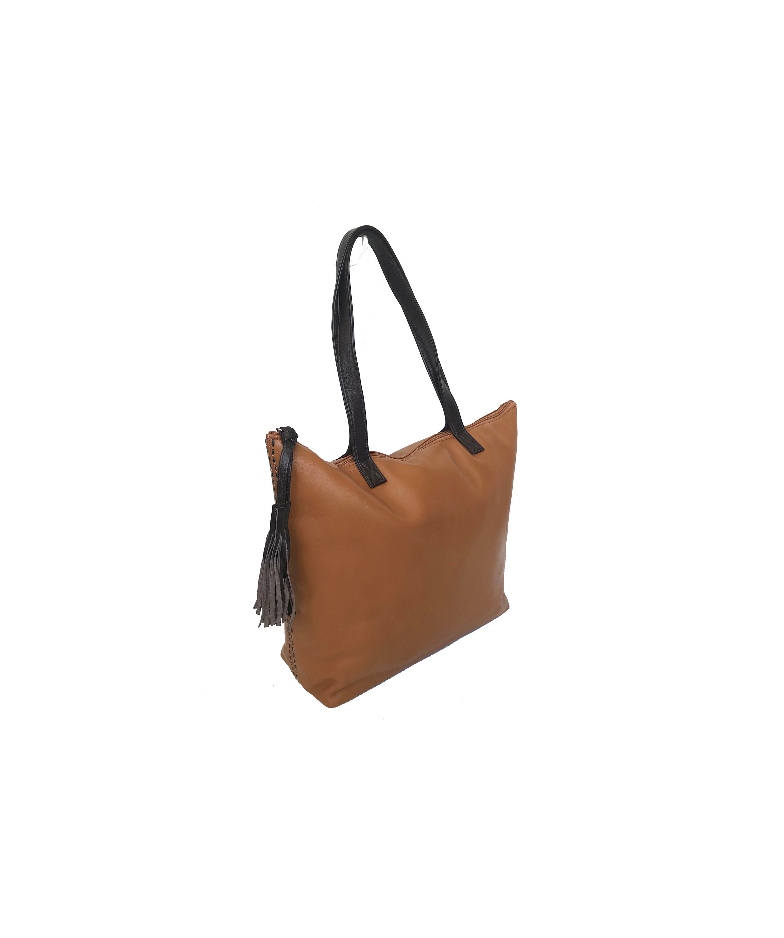 Large Leather Tote Bag with Tassel Totes Leather Bag