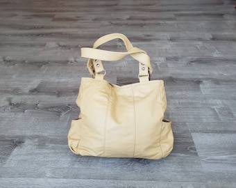 Cream Leather Tote Bag Purse, Everyday Bags, Retro leather Bags, Shoulder Handbag for Women, Handmade Handbags and Purses, Beige Bags, katty