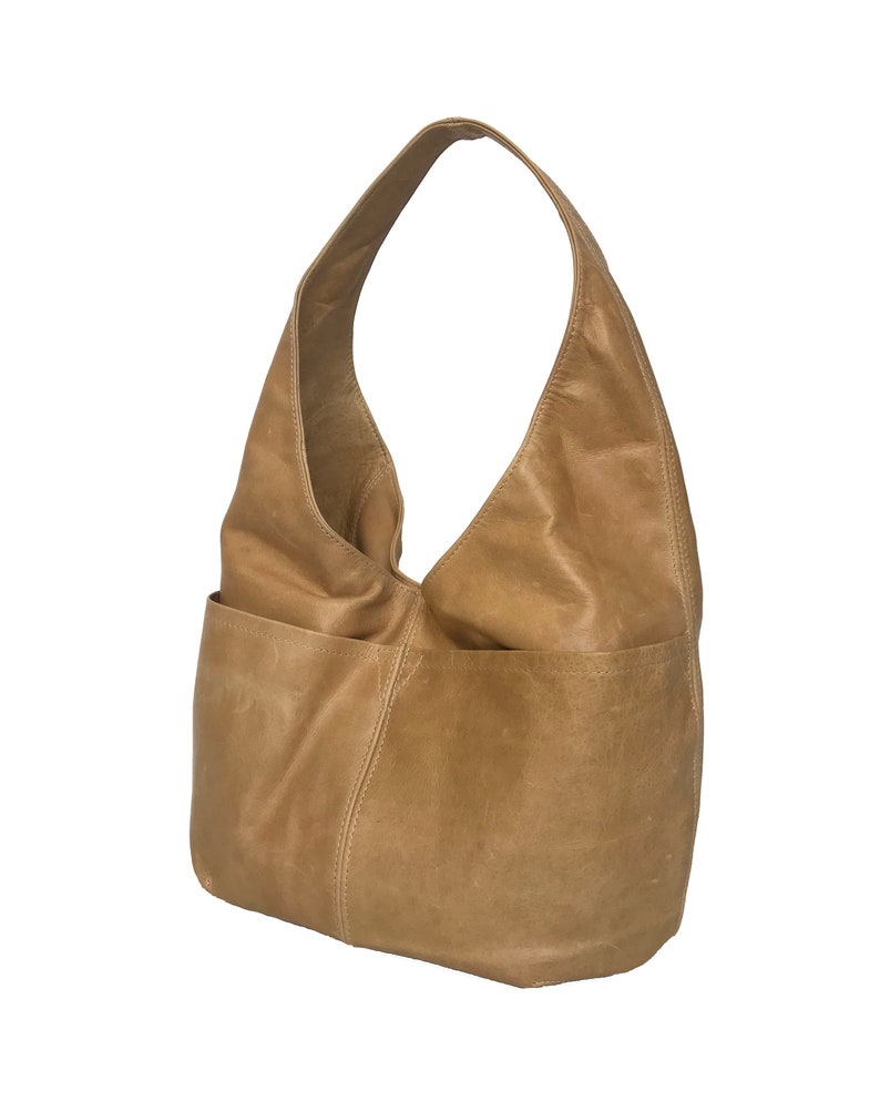 Distressed Leather Hobo Bag W Pockets Camel Hobos Shoulder Etsy