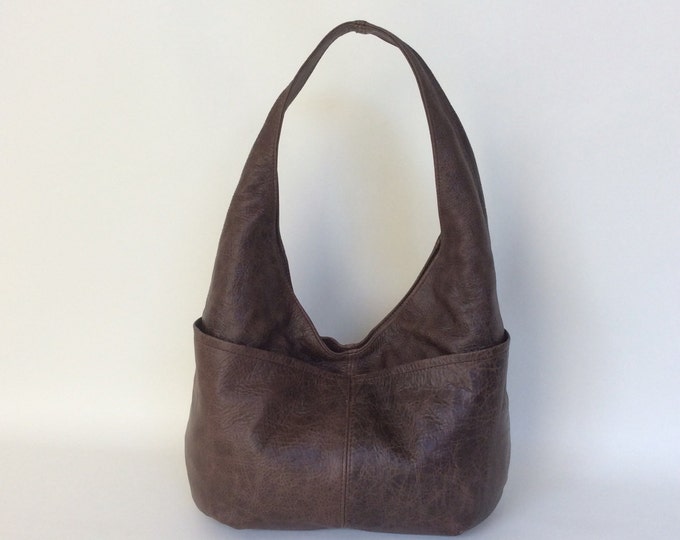 Brown Distressed Leather Hobo Purse With Outside Pockets - Etsy