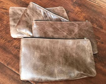 Vintage Distressed Brown Leather Pouch Bag, Make up Bag, Small Flat Clutch, Wallet Bag, Cosmetic Bag, Pencil Luxury Case, Klaus