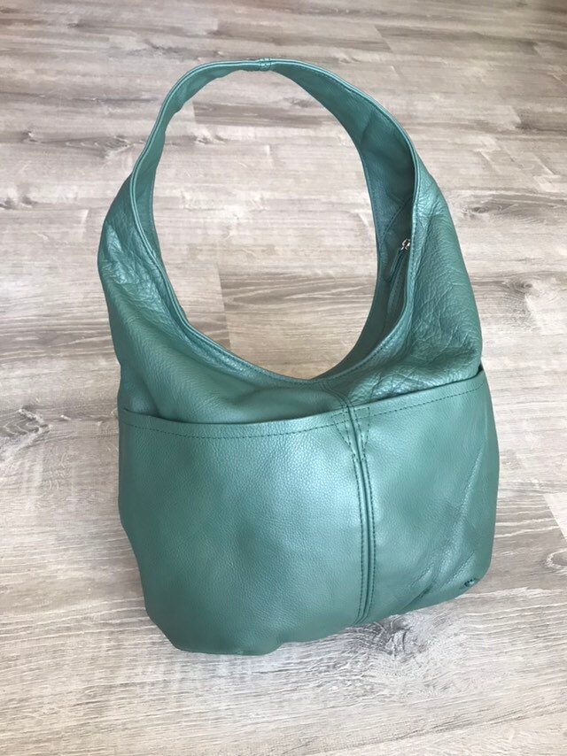 Green Leather Bag Slouchy Hobo Leather Handbag With Pockets - Etsy