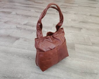Cinnamon Brown Leather Bag, Vintage Stylish Shoulder Handbag,  Casual Handmade Handbags and Bags, Cloe