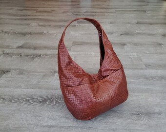 Retro Leather Bag in Embossed Brown Honey Vintage Rustic Style, Casual Everyday Hobo Bags, Original Women Handbags, Alyna