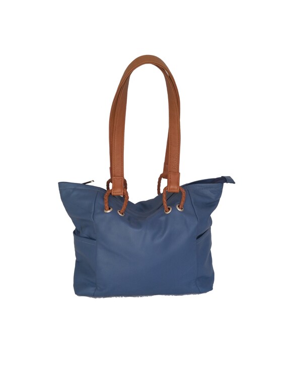blue leather handbags and purses