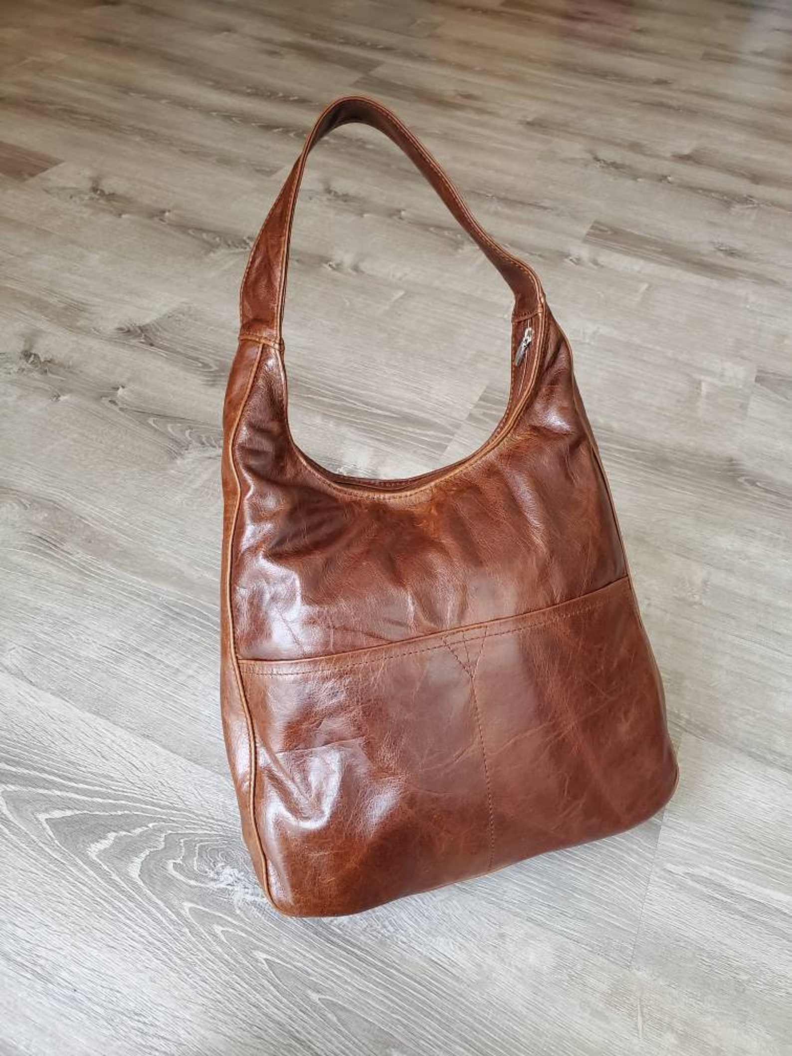 Distressed Leather Hobo Bag Woman Handbag Casual Rustic Etsy