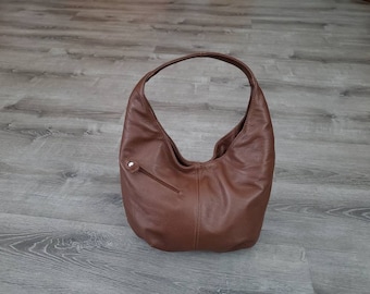 Coffee Leather Bag, Woman Casual Everyday Fashion and Stylish Handmade Hobo Handbags, Gift for Her, Alicia