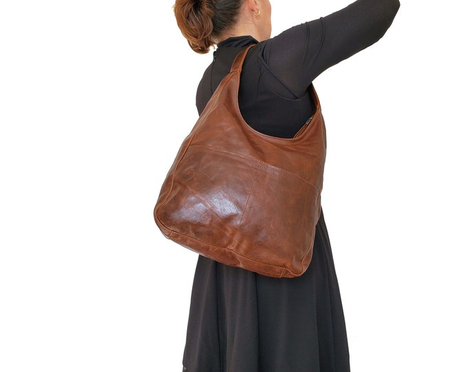 Distressed Leather Hobo Bag Woman Handbag Casual Rustic Etsy