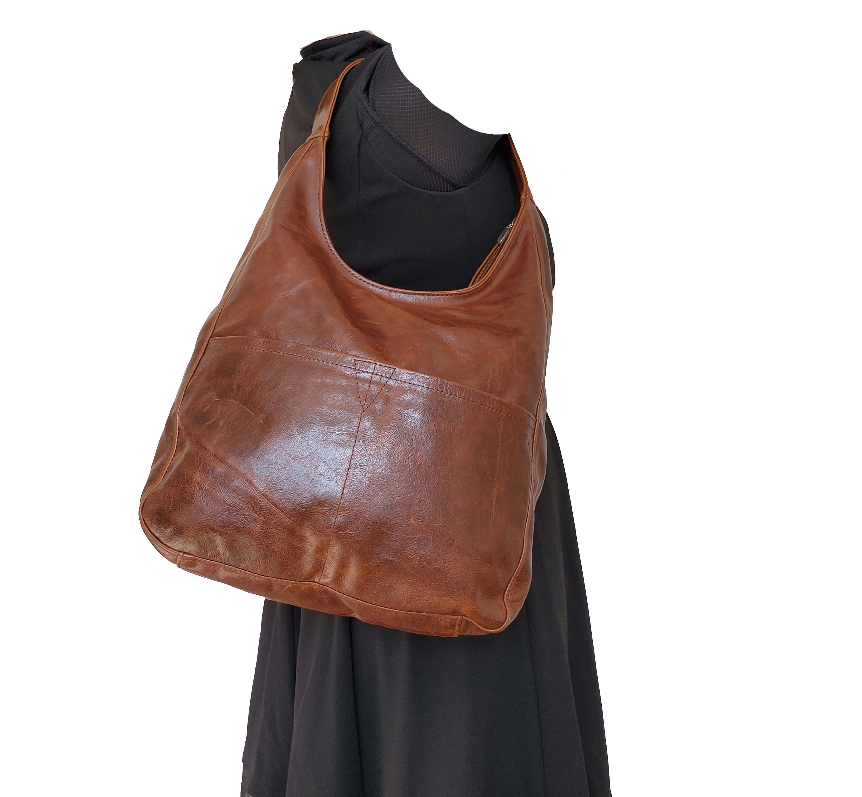 Distressed Leather Hobo Bag Woman Handbag Casual Rustic Etsy