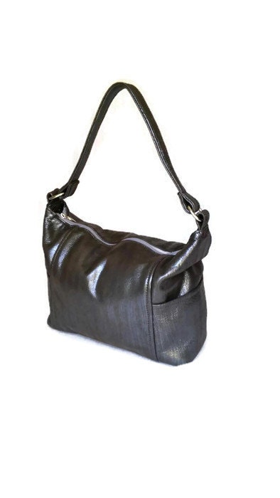 Leather Hobo Bag Silver Leather Bag Soft Leather Handbag | Etsy
