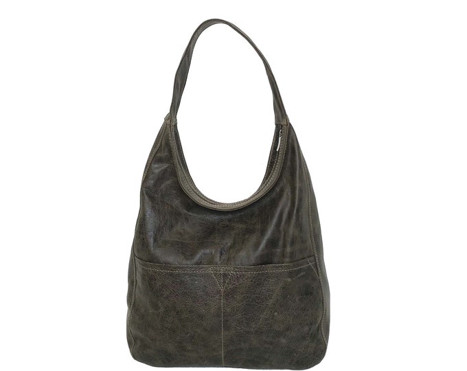 Distressed Leather Hobo Bag Woman Handbag Casual Leather Etsy