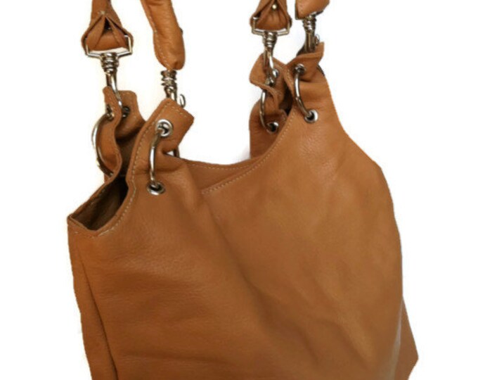 Genuine Light Brown Italian Leather Purse Shoulder Tote Bag Handbag