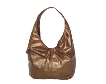 Bronze leather hobo bag, classic retro style, fashion casual handmade shoulder handbag, metallic leather, Alicia
