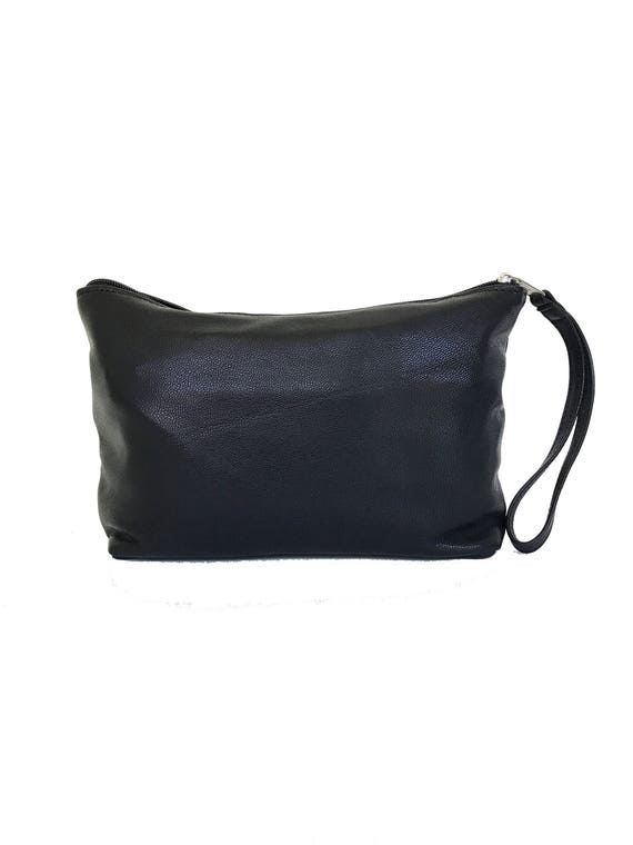 Black Leather Clutch Bag w/ Wrist Strap Fashion Purse Small | Etsy