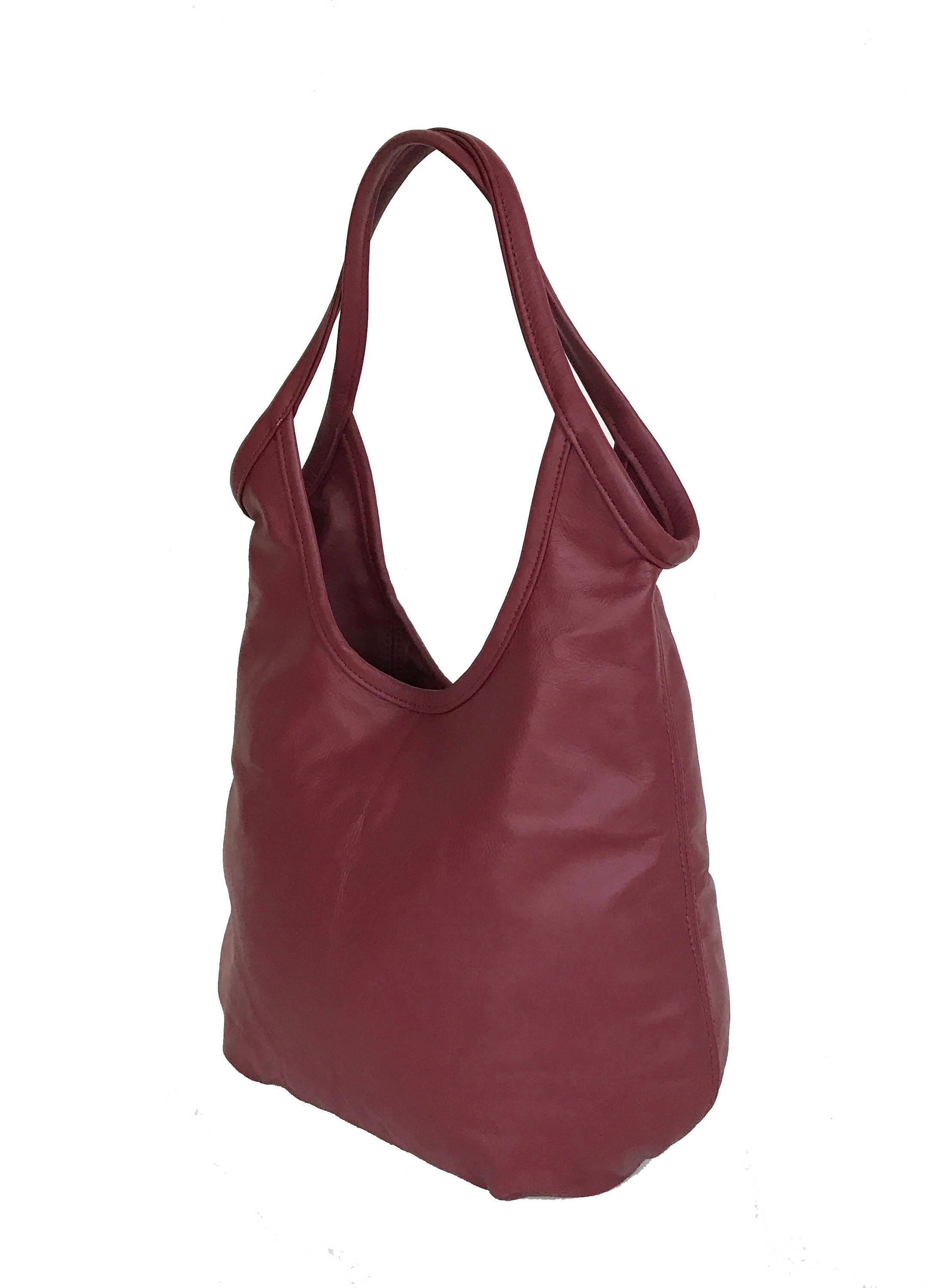 Leather Hobo Tote Bag Red Leather Handbag Everyday Bag | Etsy