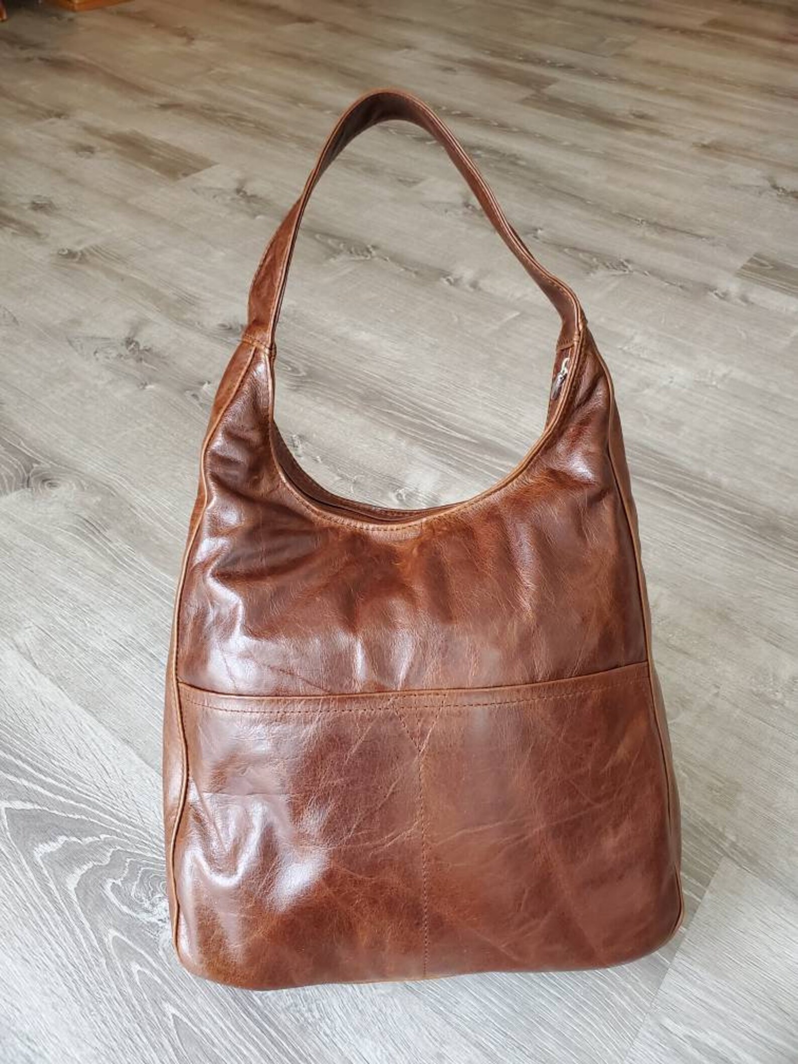Distressed Leather Hobo Bag Woman Handbag Casual Rustic Etsy