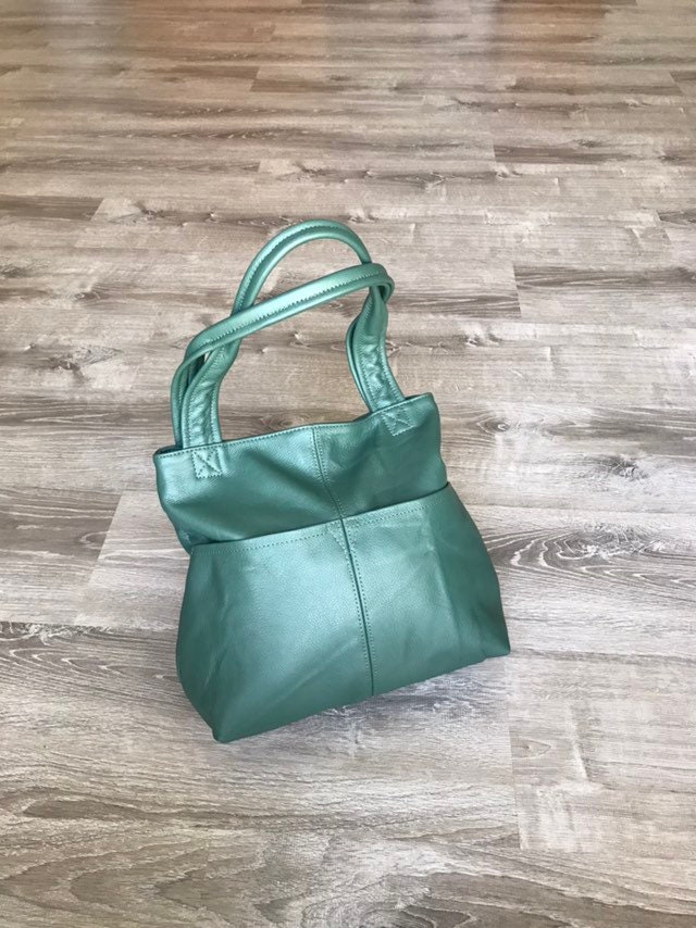 Green Leather Bag Everyday Shoulder Handbag Women Totes | Etsy