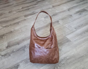 Distressed leather hobo bag, casual vintage shoulder handbag, handmade trendy and elegant bags, mom gift, country style, cocoon