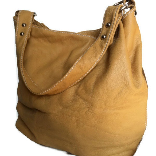 Italienische Leder gelb Medium Hobo Schulter Handtasche Tasche Handtasche handgefertigt