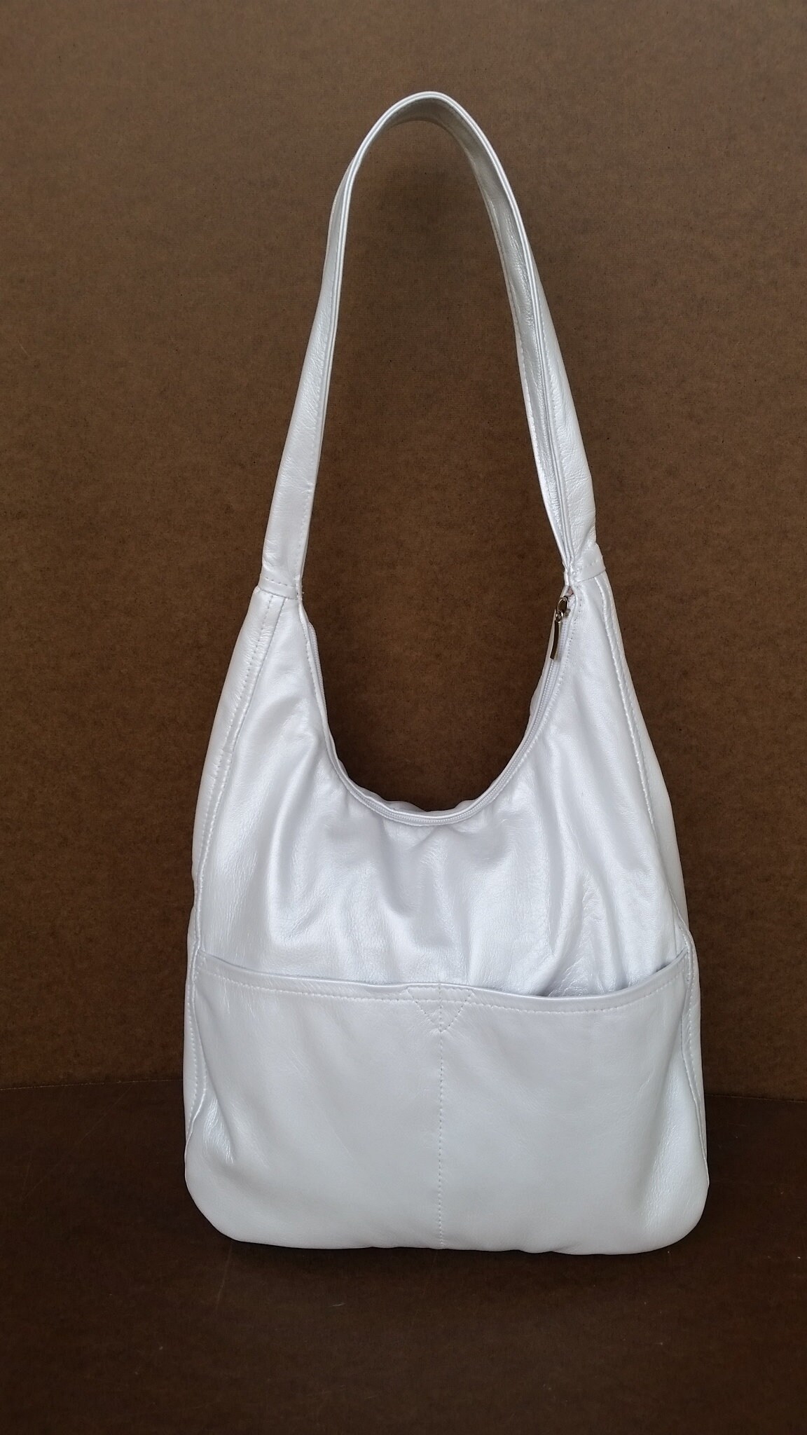 Leather Hobo Bag Metallic White Hobo Leather Bag Purse Etsy