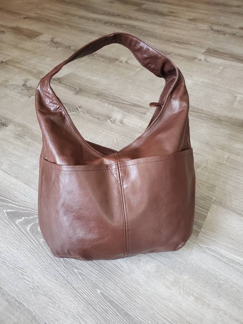 Aly Casual Fashion Bags Brown Leather Hobo Bag w Pockets Everyday Hobos Women Purses Handmade Purses and Bags Stylish Handbags