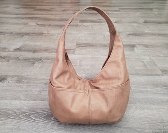 Sand Leather Hobo Bag, Casual Everyday Bags, Handmade Handbags and Purses, Classic, Stylish, Alyna